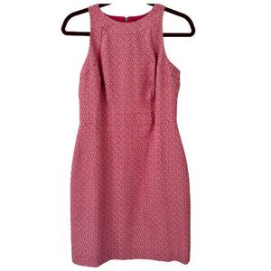 Ann Taylor Shift Dress Floral Geometric Print Coral White Lined Back Zipper 4P